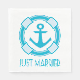 Nautical Just Married Blue Turqoise Anchor Wedding Serviette