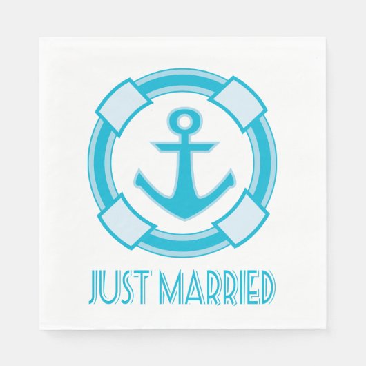 Nautical Just Married Blue Turqoise Anchor Wedding Serviette (Vorderseite)