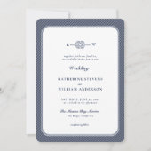 Nautical Knot Monogram Elegant Navy Beach Hochzeit Einladung (Vorderseite)