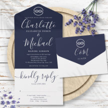 Nautical Knot Navy Blue and White Script Wedding