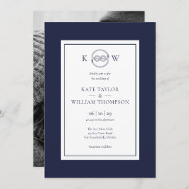Nautical Knot Navy Blue Monogram Wedding Foto Einladung