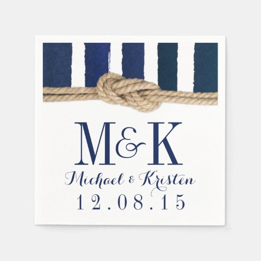Nautical Knot Navy Streifen Hochzeiten Napkins Serviette (Vorderseite)