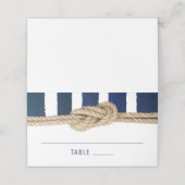 Nautical Knot Navy Stripes Wedding Platzkarte (Außenseite Aufgefaltet)