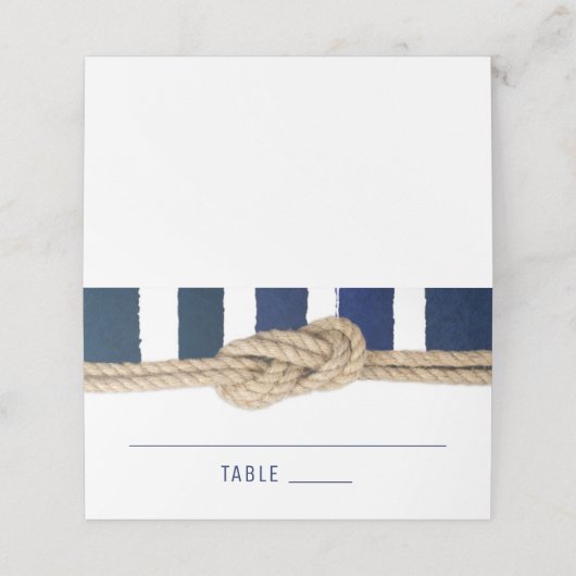 Nautical Knot Navy Stripes Wedding Platzkarte (Außenseite Aufgefaltet)