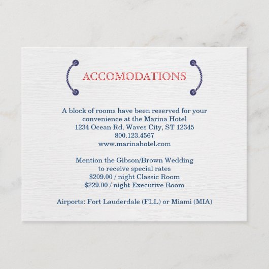 Nautical Knot Wedding Accommodation Card Begleitkarte (Vorderseite)