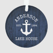 Nautical Lake House Anchor Blue Wood Family Name Ornament (Rückseite)