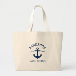 Nautical Lake House Blue Anchor Familienname Jumbo Stoffbeutel