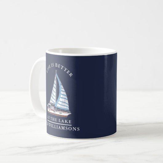 Nautical Lake Life Navy Blue and White Boat Kaffeetasse (Vorderseite Links)