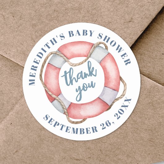 Nautical Life Ring Baby Dusche Runder Aufkleber