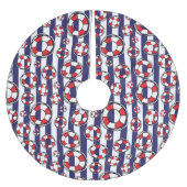 Nautical Lifebels Red White Striping Polyester Weihnachtsbaumdecke (Vorderseite)