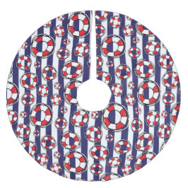 Nautical Lifebels Red White Striping Polyester Weihnachtsbaumdecke