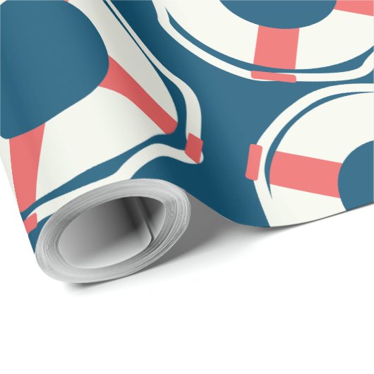 Nautical Lifesaver Pool Ocean Baby Dusche Geburtst Geschenkpapier (Rolleneckpunkt)