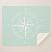 Nautical Light Blue und White Segelschiff Compass Sherpadecke (Vorderseite (Horizontal))