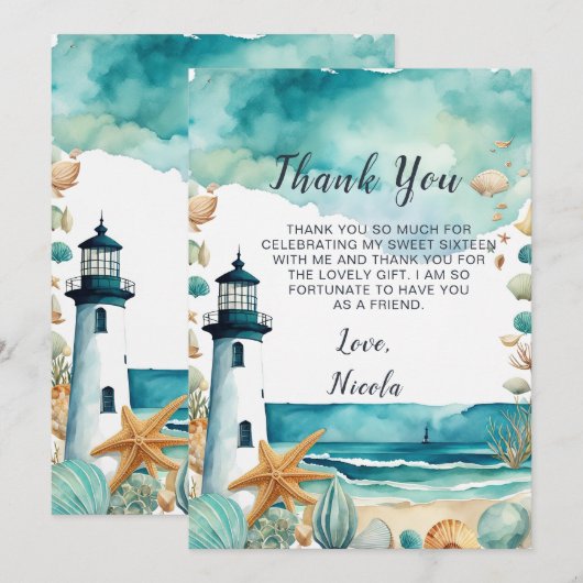 Nautical Lighthouse 16 . Geburtstag Geburtstag Dankeskarte (Vorne/Hinten)