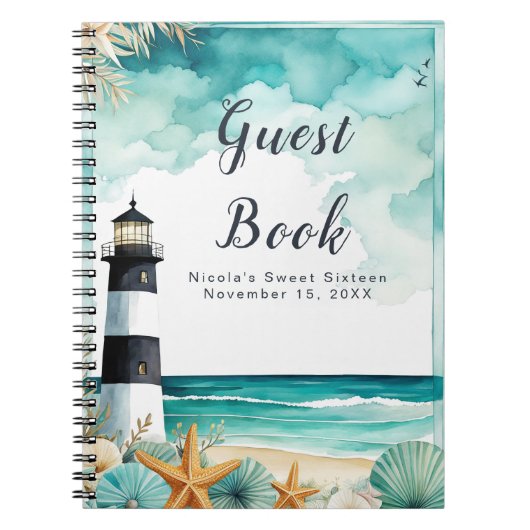 Nautical Lighthouse 16 . Geburtstag Geburtstag Notizblock (Vorderseite)