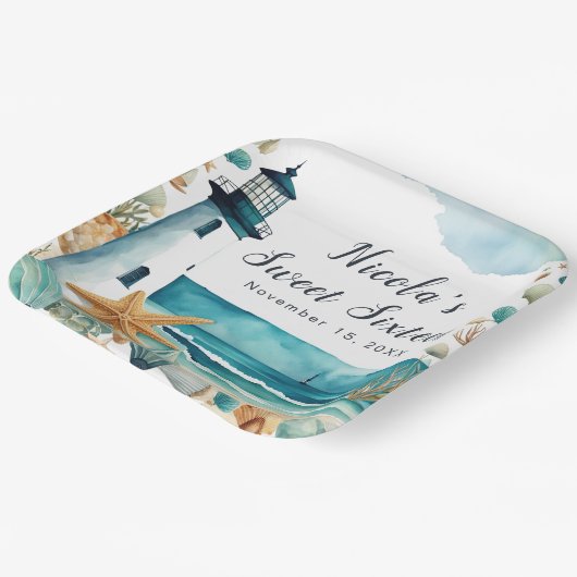 Nautical Lighthouse 16 . Geburtstag Geburtstag Pappteller (Gewinkelt)