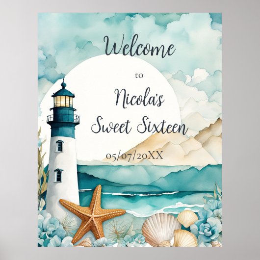 Nautical Lighthouse 16 . Geburtstag Geburtstag Poster (Vorne)