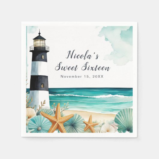 Nautical Lighthouse 16 . Geburtstag Geburtstag Serviette (Vorderseite)