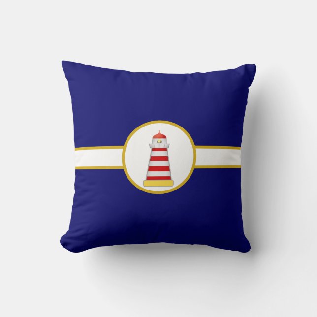 Nautical Lighthouse auf Navy Blue & White Kissen (Vorderseite)