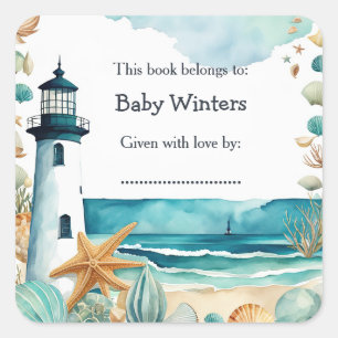 Nautical Lighthouse Baby Dusche Buchzeichen Quadratischer Aufkleber