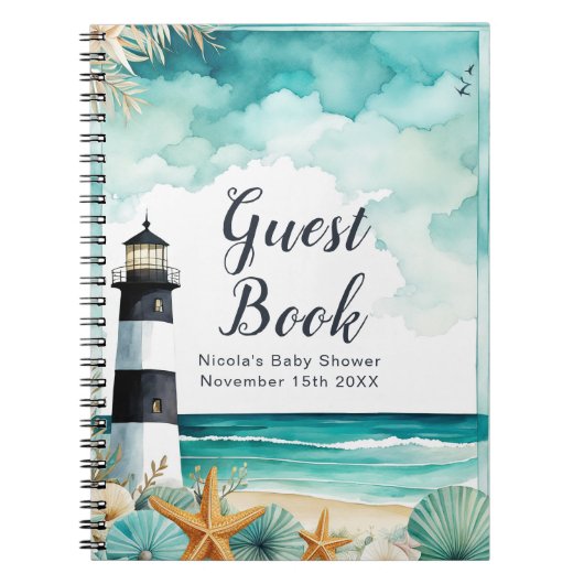 Nautical Lighthouse Baby Shower Guest Book Notizblock (Vorderseite)