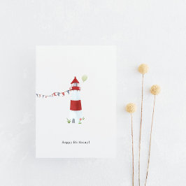 Nautical Lighthouse Beach Happy Birthday Balloon Postkarte