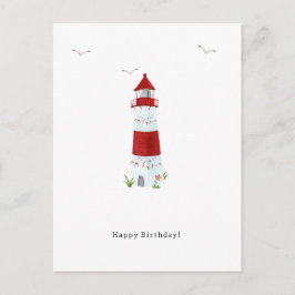 Nautical Lighthouse Beach Happy Birthday Seagulls Postkarte