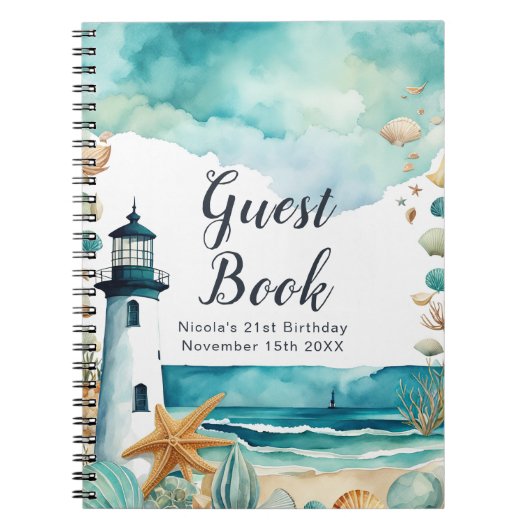 Nautical Lighthouse Birthday Party Guest Book Notizblock (Vorderseite)