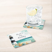 Nautical Lighthouse Birthday Rechteckiger Pappuntersetzer (Vor Ort)