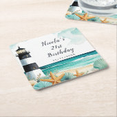 Nautical Lighthouse Birthday Rechteckiger Pappuntersetzer (angewinkelt)