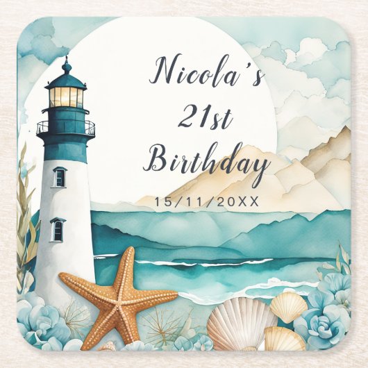 Nautical Lighthouse Birthday Rechteckiger Pappuntersetzer (Vorderseite)