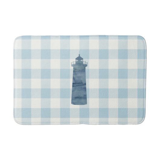 Nautical Lighthouse Blue Gingham Karo Coastal Badematte (Vorderseite)