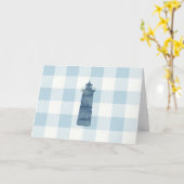 Nautical Lighthouse Blue Gingham Pattern Karte (Gelbe Blume)