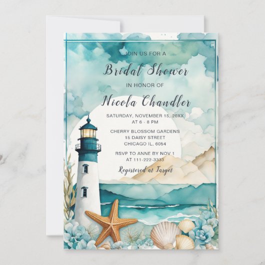 Nautical Lighthouse Brautparty Einladung (Vorderseite)