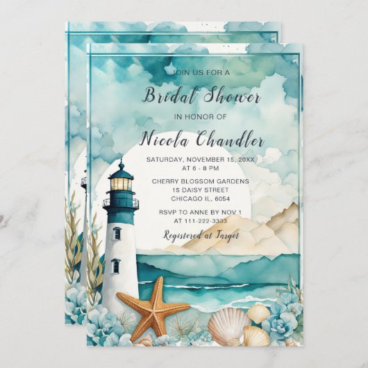 Nautical Lighthouse Brautparty Einladung (Vorne/Hinten)