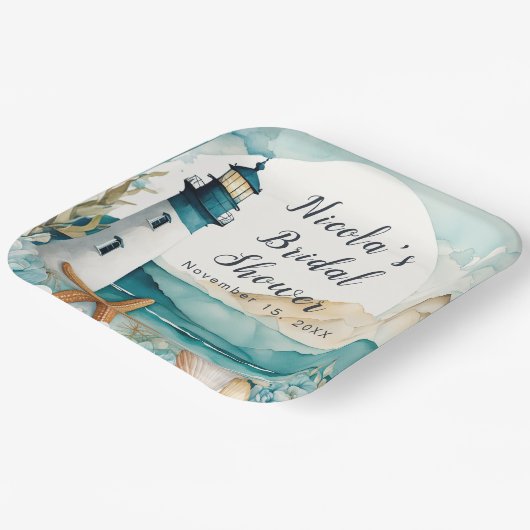 Nautical Lighthouse Brautparty Pappteller (Gewinkelt)
