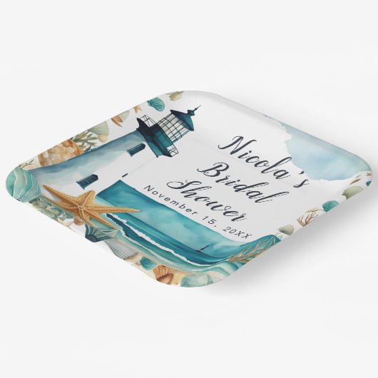 Nautical Lighthouse Brautparty Pappteller (Gewinkelt)