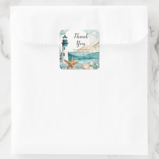 Nautical Lighthouse Brautparty Quadratischer Aufkleber (Tasche)