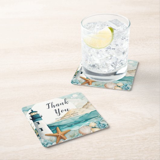 Nautical Lighthouse Brautparty Rechteckiger Pappuntersetzer (Vor Ort)