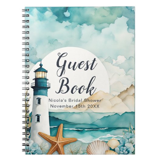 Nautical Lighthouse Bridal Shower Guest Book Notizblock (Vorderseite)