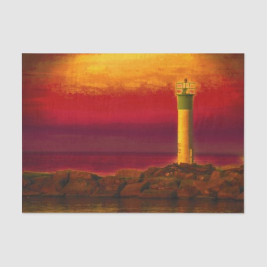 Nautical Lighthouse Burnt Orange Sky Sunset Lake Seidenpapier (Vorderseite)