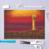 Nautical Lighthouse Burnt Orange Sky Sunset Lake Seidenpapier (Handwerk)