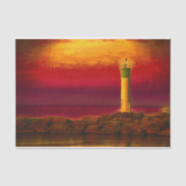 Nautical Lighthouse Burnt Orange Sky Sunset Lake Seidenpapier