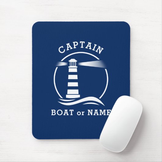 Nautical Lighthouse Captain & Boat oder Name Blue Mousepad (Mit Mouse)