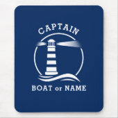 Nautical Lighthouse Captain & Boat oder Name Blue Mousepad (Vorne)