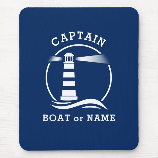 Nautical Lighthouse Captain & Boat oder Name Blue Mousepad (Vorne)