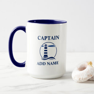 Nautical Lighthouse & Captain oder Boat Name Large Tasse