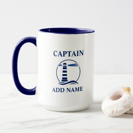 Nautical Lighthouse & Captain oder Bootsname Large Tasse (Mit Donut)