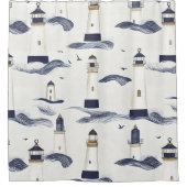 Nautical Lighthouse Coastal Blue Pattern (1) Duschvorhang (Vorderseite)