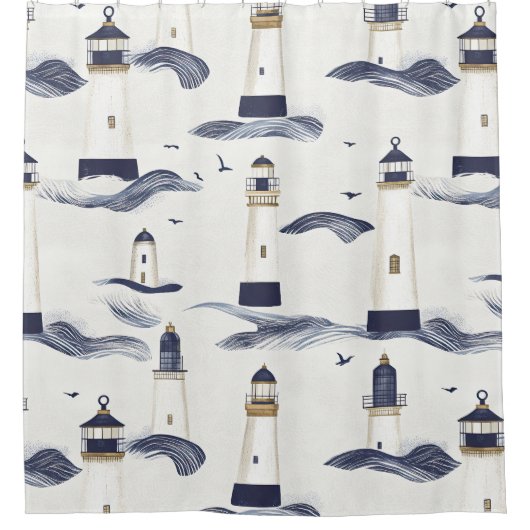 Nautical Lighthouse Coastal Blue Pattern (1) Duschvorhang (Vorderseite)